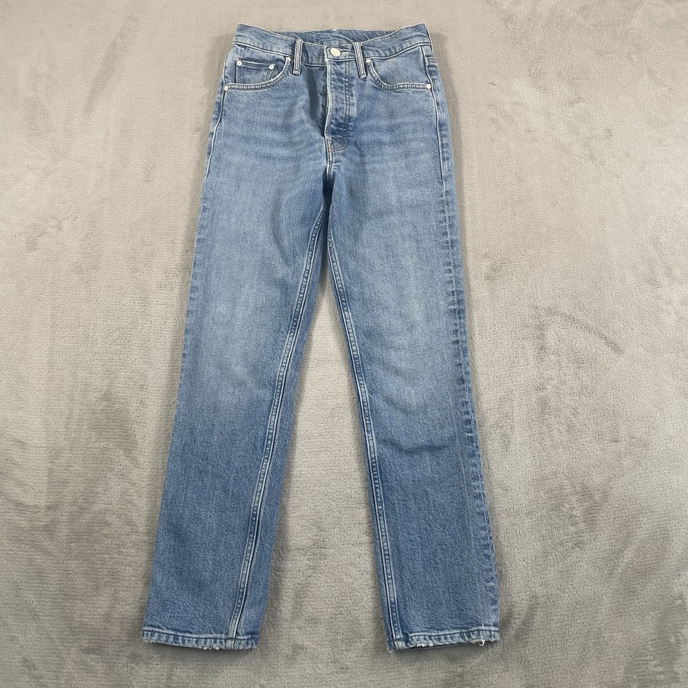 Mother Jeans Women 24 Blue Straight Leg Button Fly Designer Made‎ in USA